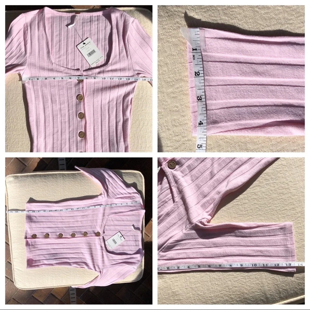 FREE PEOPLE 3/4 sleeve button down top light pink NWT
